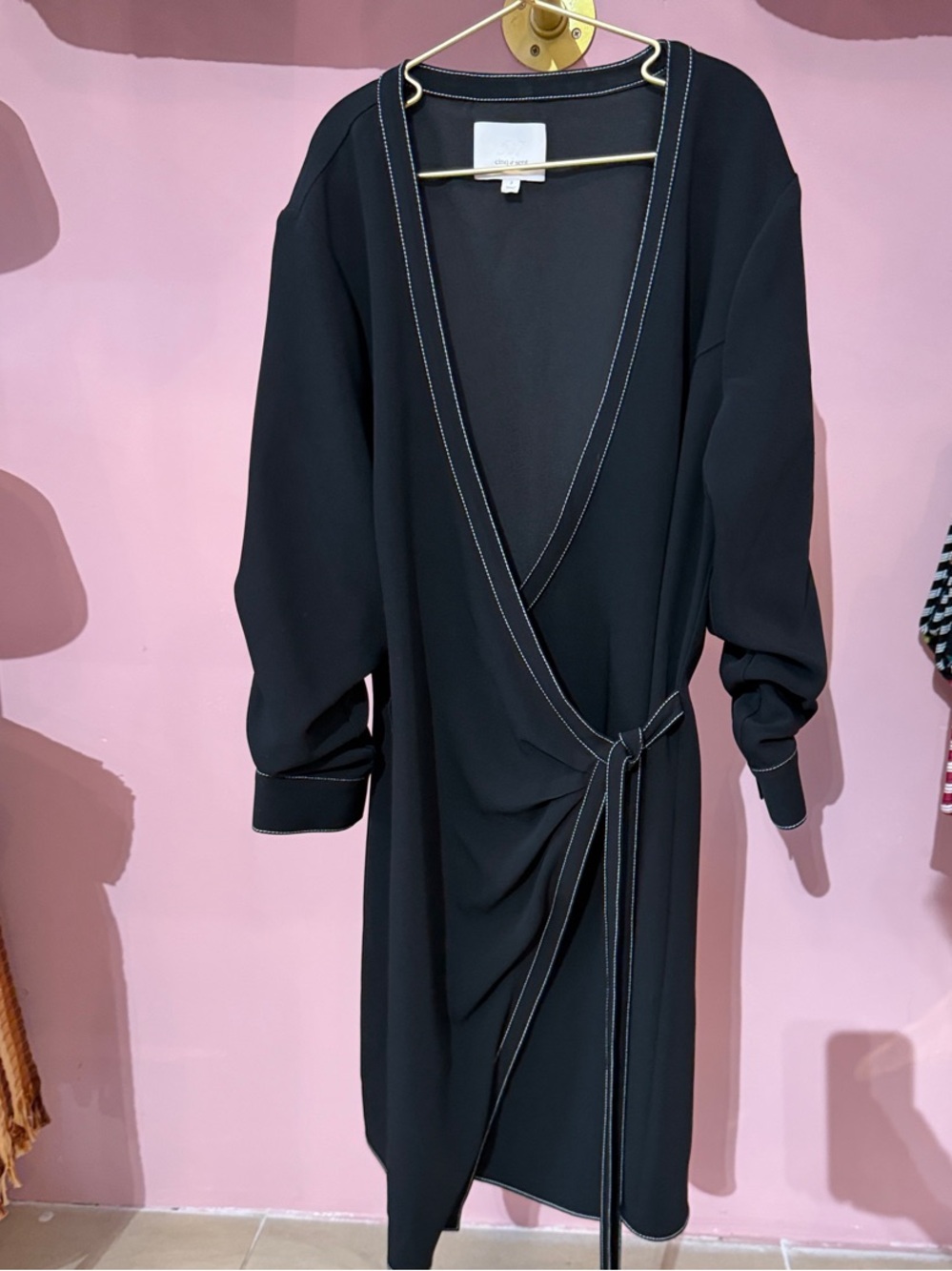 Cinq a sept Black Wrap Dress with Contrast Stitching